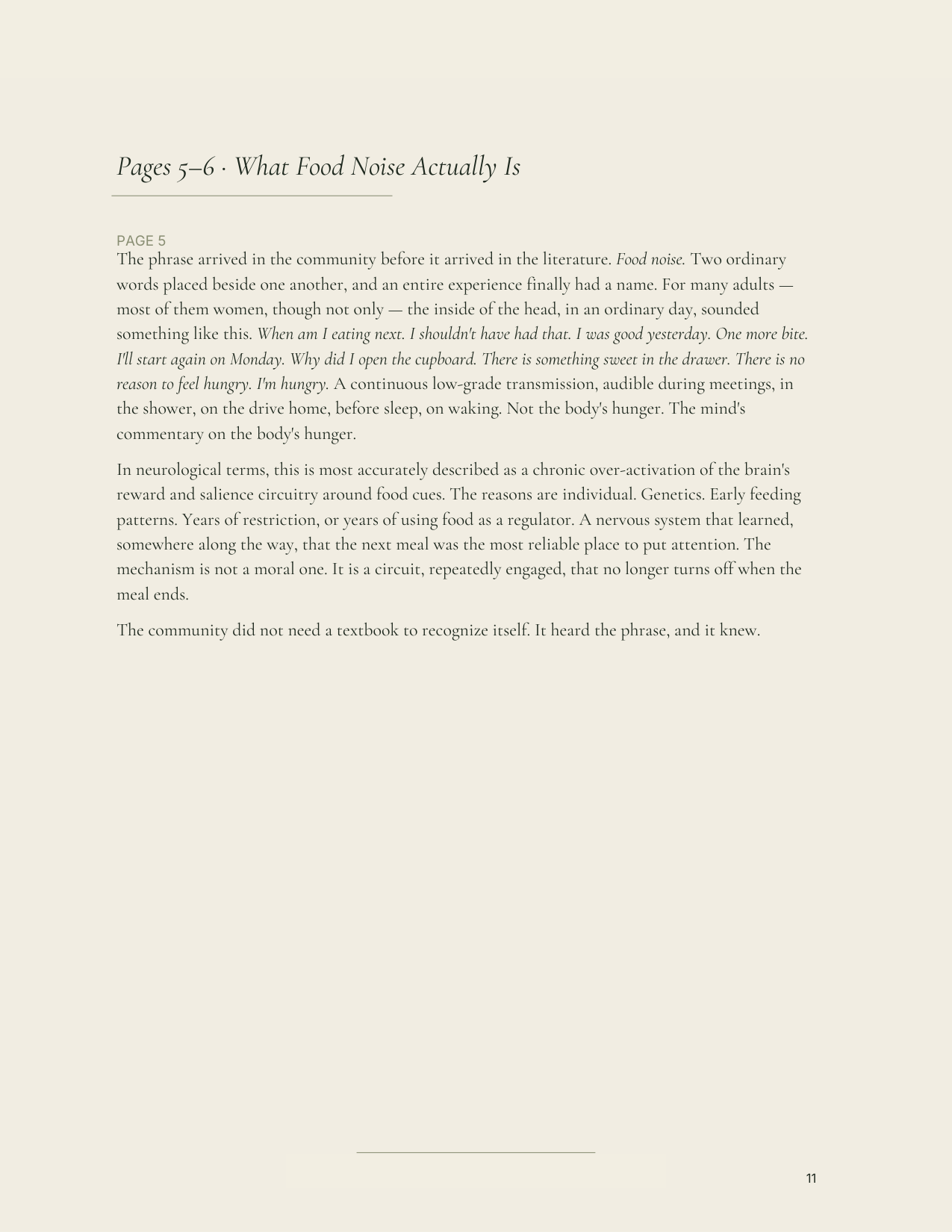 Spread — body text on food noise
