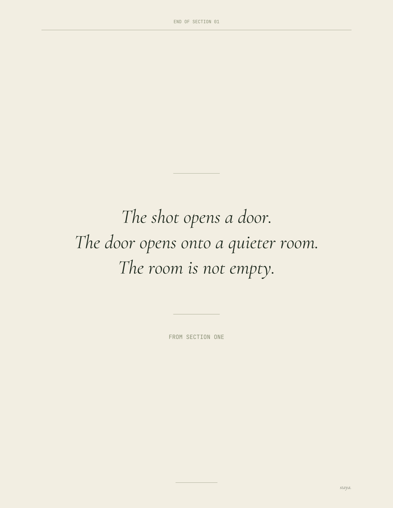 Spread — pull quote, set in serif made for slow reading